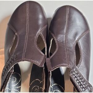 Propét Women's Brown Leather Mary Jane Flats Hook & Loop Braided Strap 8M